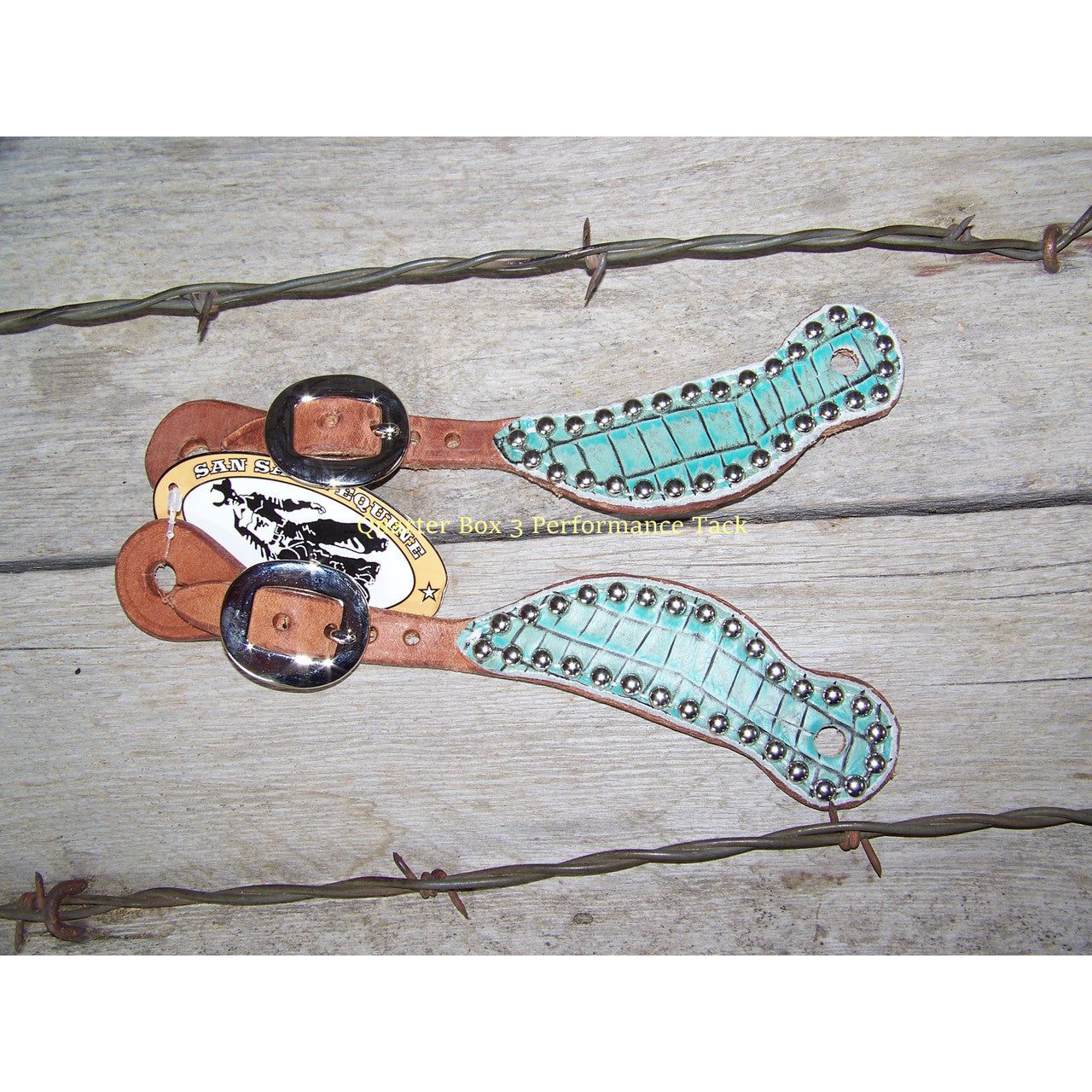 Spur Straps - Harness Leather, Exotic Print, SS Dots (Youth - Turquoise Gator)