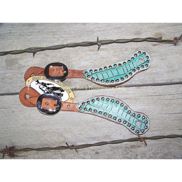 Spur Straps - Harness Leather, Exotic Print, SS Dots (Youth - Turquoise Gator)