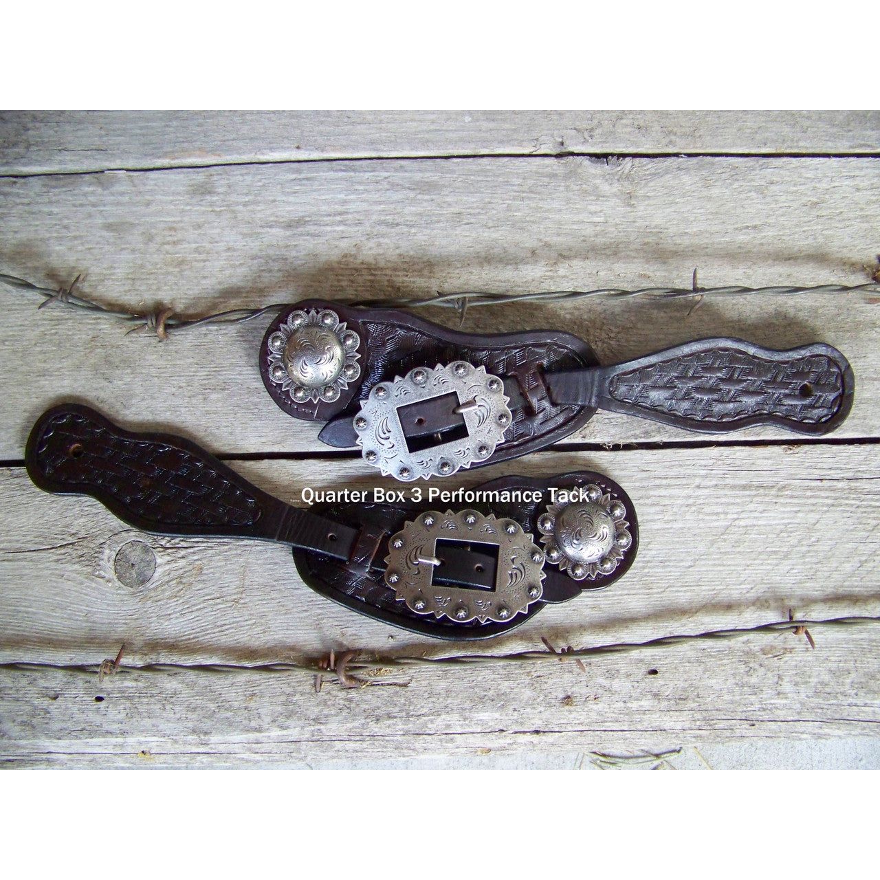 Spur Straps - Dark Oil Visalia Basketweave with Stainless Steel Buckles