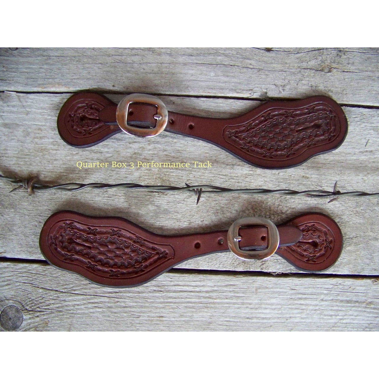 Spur Straps - Wide Basket Stamped w/Barb Wire Trim Tooling (Ladies - Oiled)