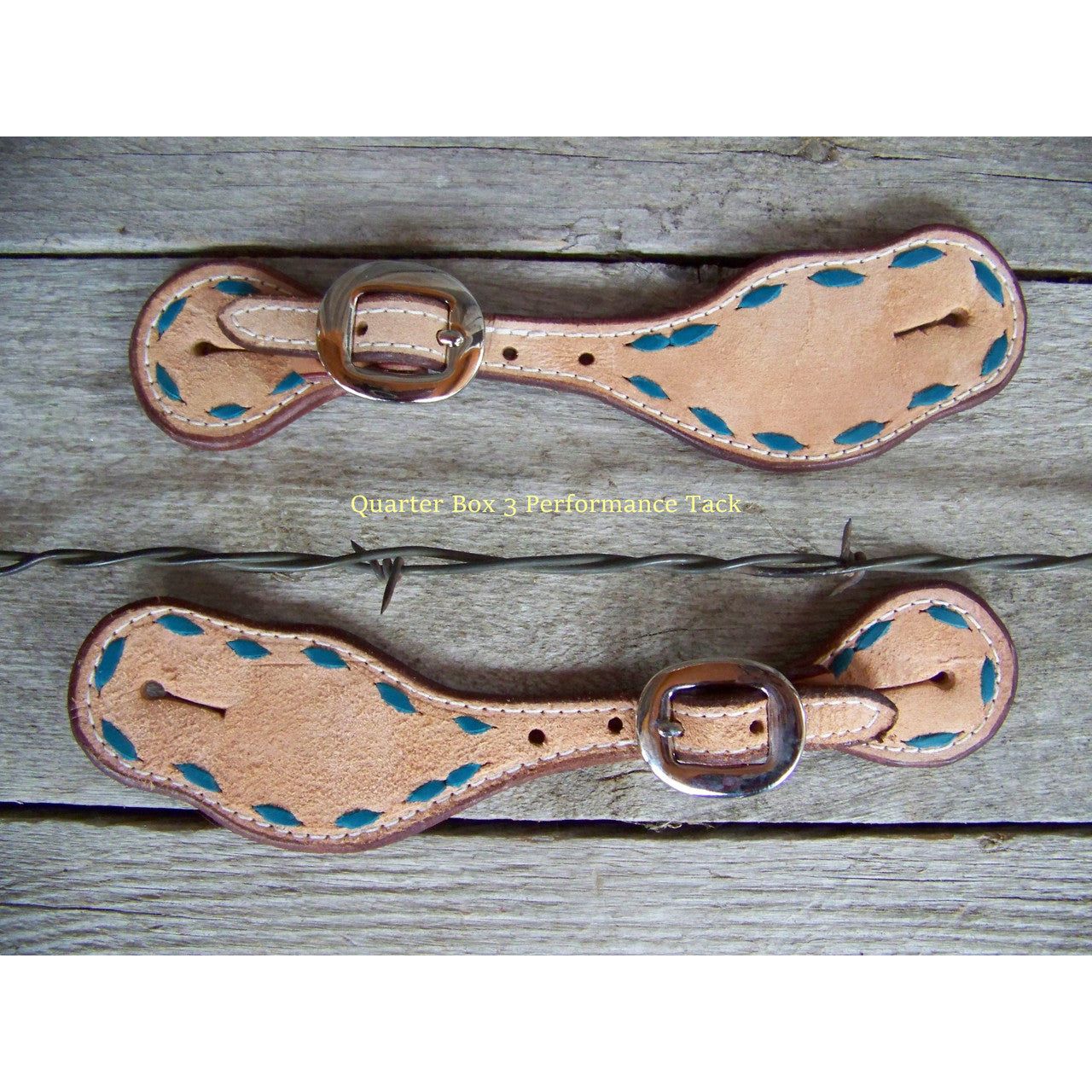 Spur Straps - Rough Out, Lined, Turquoise Buckstitched (Ladies)