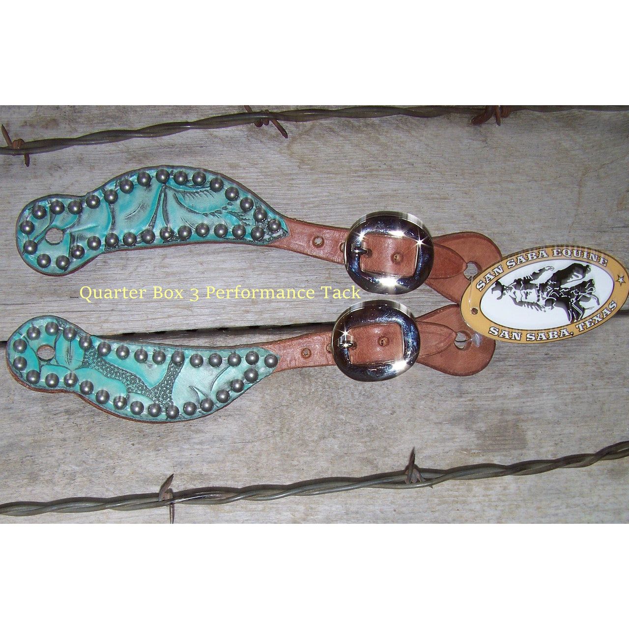 Spur Straps - Harness Leather, Exotic Print, SS Dots (Youth - Antique Turquoise)