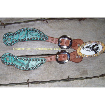 Spur Straps - Harness Leather, Exotic Print, SS Dots (Youth - Antique Turquoise)