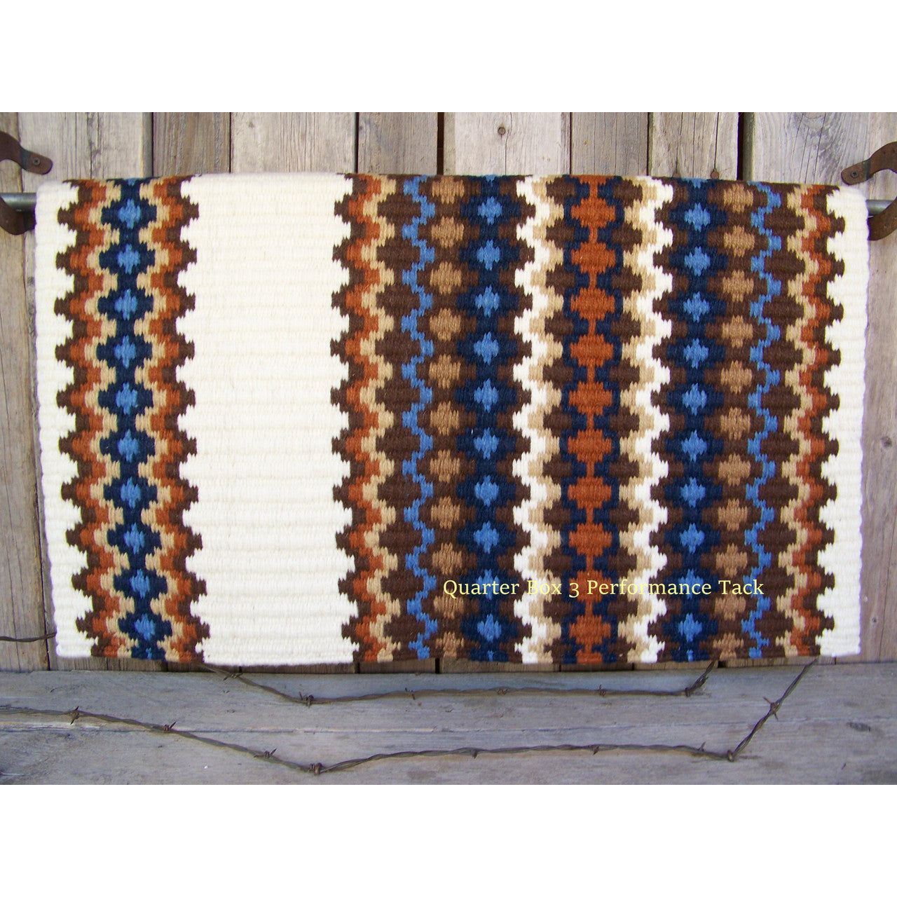 Gemini Show Blanket - 40x34 (Cream Base/Chestnut, Rust, and Blue Accents) by Mayatex